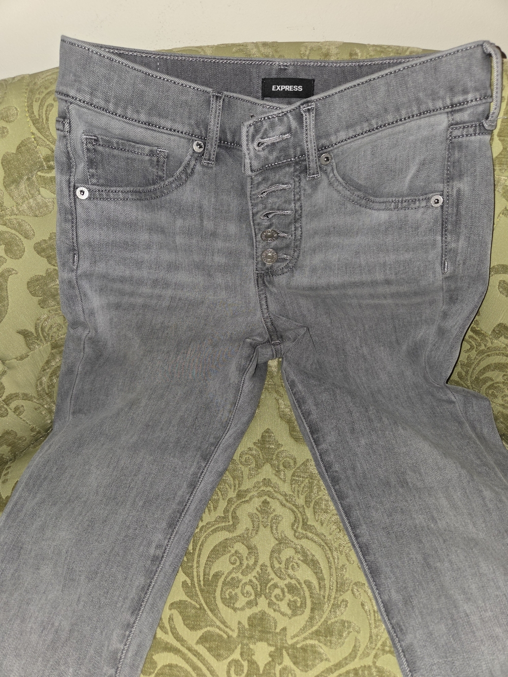 Express Gray Button-Fly Jeans